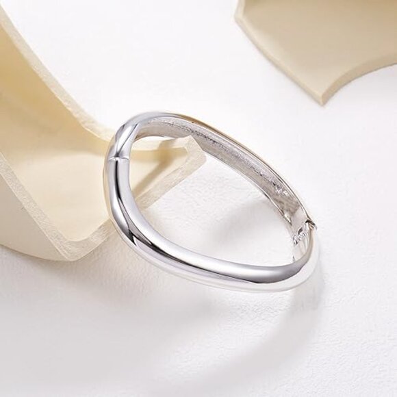 Gold Plated Cuff Bangle Bracelets Set Chunky Hinged Minimalist Jewelry - Picture 5 of 7